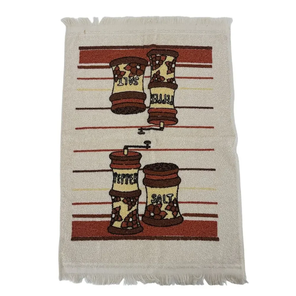 Vintage 1980s Cannon Salt and Pepper Kitchen Towel NOS Fringed Retro MCM USA